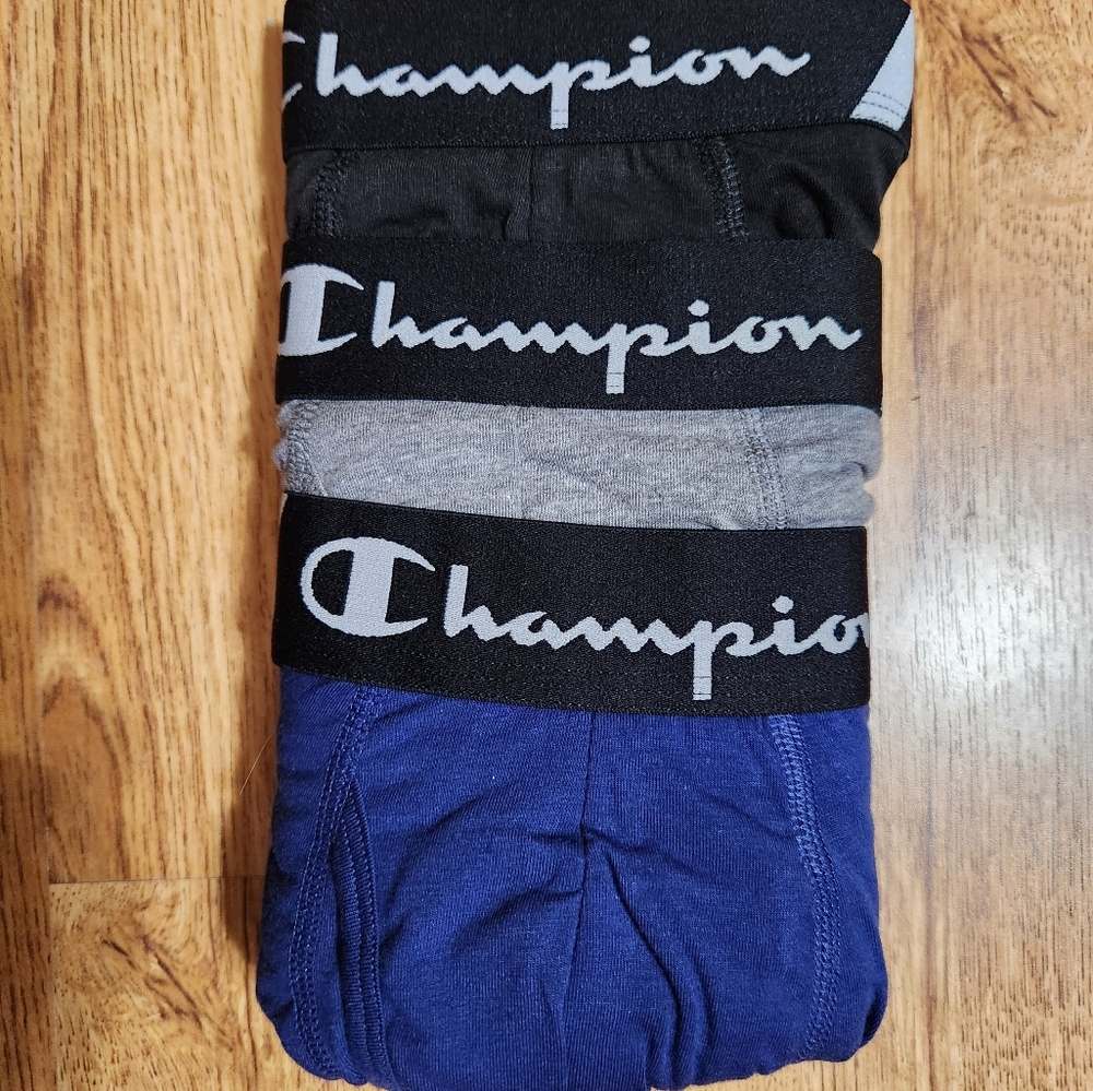 Men's Champion Boxer Briefs never worn pack of three black grey blue
